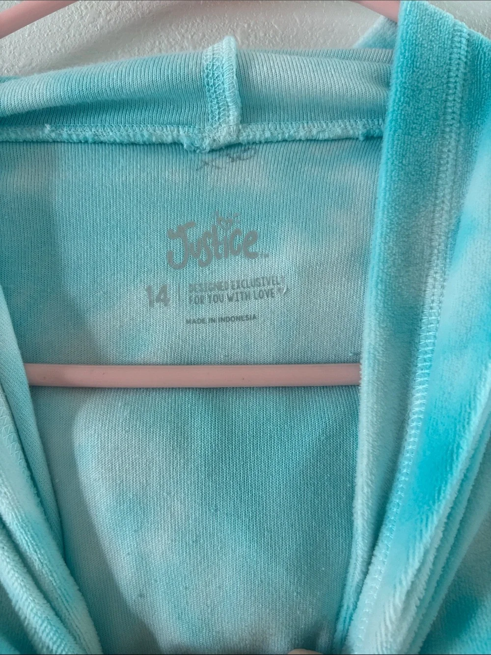 Justice Girls Tie-Dye Hoodie Jacket in Aqua, Teal, White